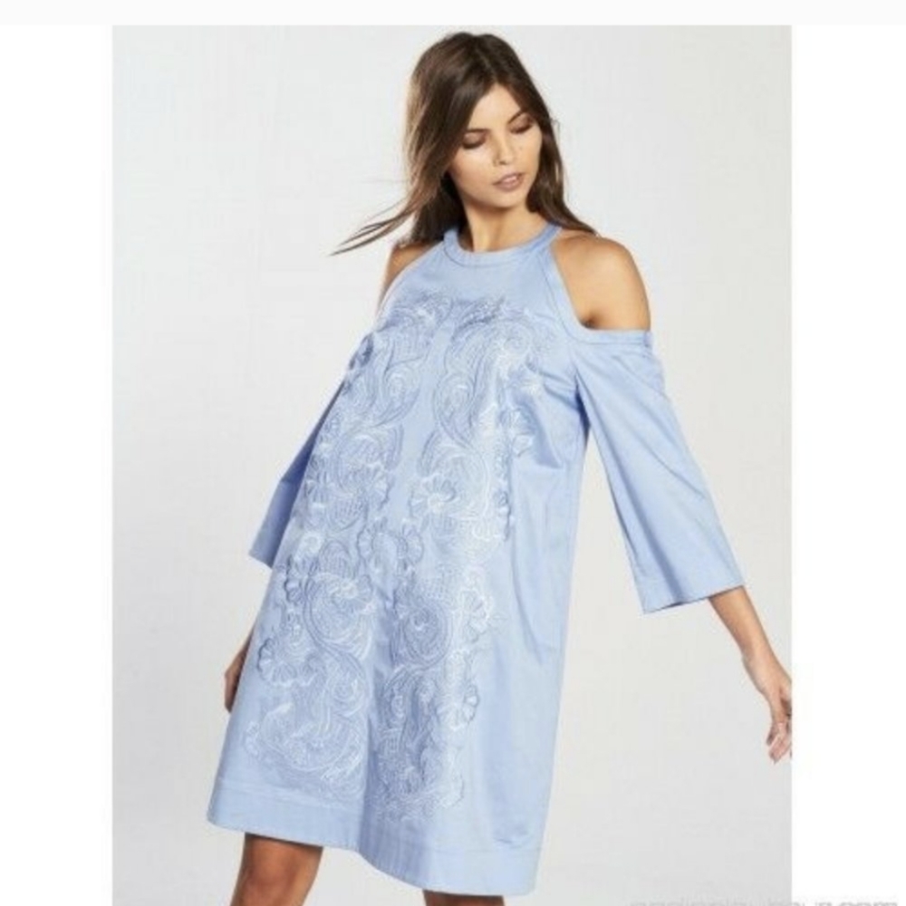 Ted Baker Light Blue Cold-Shoulder Embroidered Shift Dress
